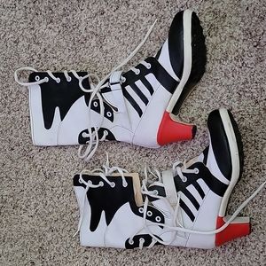 Jingpin tall heel boots black & White Harley Quinn boots shoes
